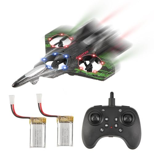 SkyRider Flat Foam RC Airplanes Remote Control Drone for Kids with Auto Hovering 360 Flip and Gravity Sensing 2 Batteries Green