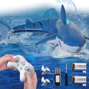 UDIRC 2.4GHz High Speed Remote Control RC Electric Boat Shark Toy for Kids Pool Play with Light and Spray Function