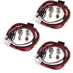 Vleant 3Pack LED RC Car White Headlights Red Taillight Kit Perfect for RC Willey White Bedroom Set 1:10 1:8 Scale RC Cars with Metal Lamp Cups