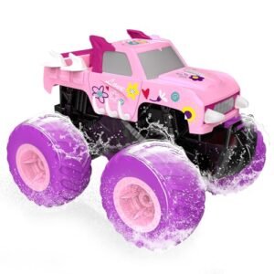 Threeking 1 16 Scale Waterproof Pink Durable RC Truck Amphibious Remote Control Monster Car 4WD All Terrain Toy for Girls Ages 6 to 12