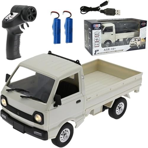 Wooptoothy WPL D12Mini Kei Truck RC Car 1/16 Scale 2.4Ghz Remote Control Rock Crawler Off Road Truck with Brushed Motor LED Headlights and Diesel Engine Style Design RTR Toy Car for Adults