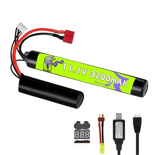 Raebatuol 11.1V 3200mAh Li ion Battery T Plug Red for RC Plane BB Gun and Airsoft Guns with Charger