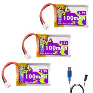 Raebatuol 3 Pcs 3.7V Mini PH1.25 Plug White LiPo Batteries with Charger for Cheerson CX10 Mini WLtoys V272 Estes Proto X Syncro X Hubsan Q4 Nano RC Quadcopter Toy Drone