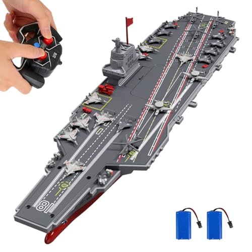 Naval Adventures 16 Inch RC Model Aircraft Carrier with 2 Rechargeable Batteries High Speed Remote Control Warship for Kids