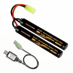 Cecicebb 9.6V 1600mAh Nunchuck Butterfly Mini NiMH Battery Pack for AEG Airsoft Gun with Charger