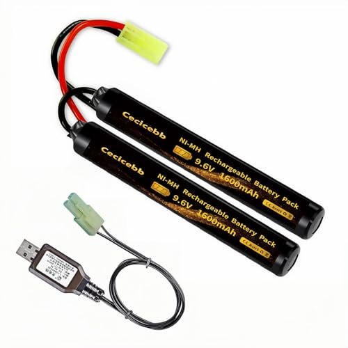 Cecicebb 9.6V 1600mAh Nunchuck Butterfly Mini NiMH Battery Pack for AEG Airsoft Gun with Charger