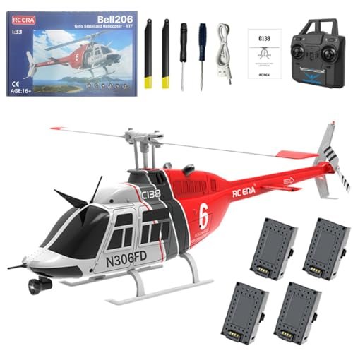 Retropo RC ERA C138 1/30 Scale 4 Rotor Helicopter for Adults 2.4G 6CH with Altitude Hold Optical Flow Positioning 4 Batteries RTF Version Red Black White