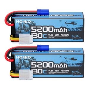 HOOVO 4S Lipo Battery 130C 5200mAh 14.8V Hard Case with EC5 Plug for RC Hoonigan Truck and 1/8 1/10 Scale Vehicles 2 Pack