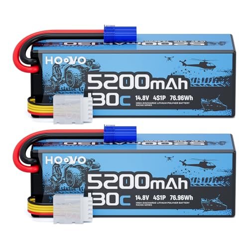 HOOVO 4S Lipo Battery 130C 5200mAh 14.8V Hard Case with EC5 Plug for RC Hoonigan Truck and 1/8 1/10 Scale Vehicles 2 Pack