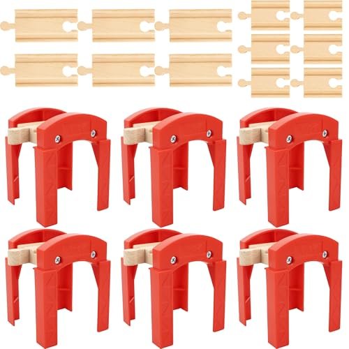 18 Pcs Wooden Train Track Bridge Bulk Set Compatible with RC Nitro Engines 18 Durable Beech Wood Straight Rails