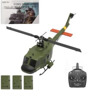 Wodoochey F07 UH1D RC Helicopter for Adults 1/34 Scale 2.4G 6CH Brushless Direct Drive Flybarless Model with 6Axis Gyro Perfect for RC Helicopter Crazy Stunts 3 Batteries Included