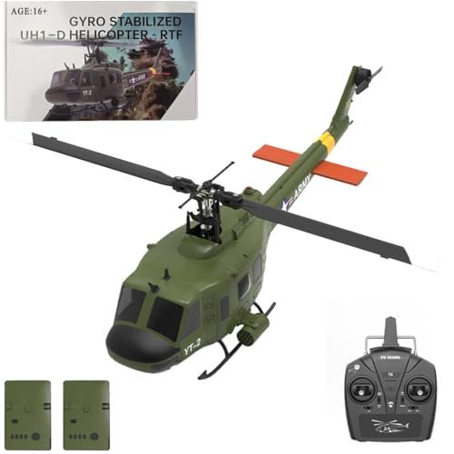 Wodoochey F07 UH1D RC Helicopter Hirobo Shuttle 1 34 Scale 2 4G 6CH Brushless Direct Drive Flybarless Helicopter Model with 6 Axis Gyro 3D 6G RC Aircraft Toy 2 Batteries