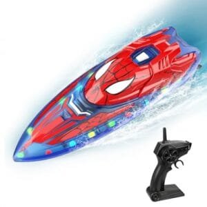 Fullware Spider Hero RC Boat 2.4 GHz Remote Control Pool Toy with LED Lights and Rechargeable Batteries for Kids