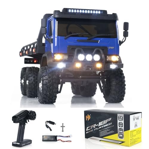 Wheelfun 1/18 6x6 CR18P RC Crawler Flatbed Truck RTR Off Road Rock Crawler with 2 Speed Transmission Lights and Servo Blue
