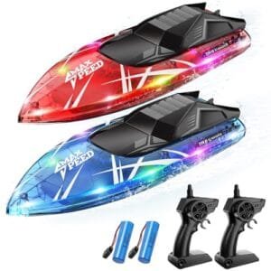 TOLLCY 2Pack Body RC Boat with LED Lights 2.4Ghz Remote Control for Kids Waterproof Summer Pool Lake River Toy