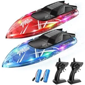TOLLCY 2Pack Body RC Boat with LED Lights 2.4Ghz Remote Control for Kids Waterproof Summer Pool Lake River Toy