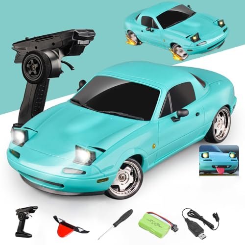 BlinkBuddy 1:18 Pro Drift RC Car, 2025 New BlinkBuddy Drift RC Car with Gyro & Blinking Headlights, 2.4ghz Mx-5 Drift RC Cars for Adults, Rechargeable 4WD RC Rally Car (Sapphire Blue)