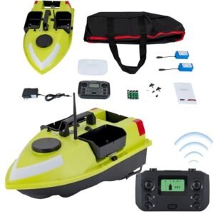 LYNICESHOP Bait Dropping RC Boat with Dual 390 Motors 52W Power 600m Range Green with Light Bar