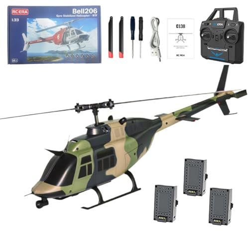 CyretroMach 1/30 Scale C138 Bell 206 RC Sproul Free Will Helicopter for Adults 2.4G 6CH Single Propeller Aileron Free RTF Remote Control Helicopter with 6 Axis Gyro Altitude Hold Optical Flow Positioning