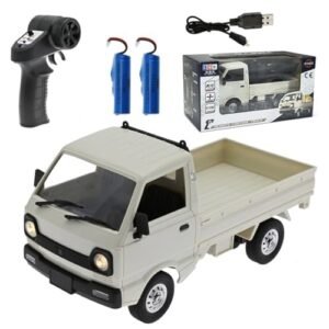 Retropo WPL D12 1/16 Scale American RC Fire Truck 2.4G 4CH Remote Control High Speed Brushed Motor LED Light RTR Car with 2 Batteries
