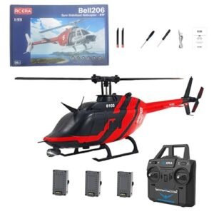 OYDL C138 Bell 206 RC Helicopter with Peugeot 206 RC Engine Code Inspired Design 1/33 Scale 2.4G 6CH 6Axis Gyro Brushless Optical Flow Positioning RTF 3 Battery