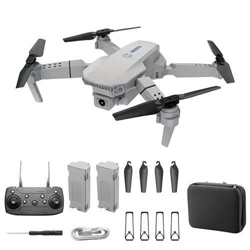 E88 Drone With Dual Camera Mobile App Control Avoid Bad RC Plane Crashes Foldable Design Ideal Gift Gray Dual Batteries