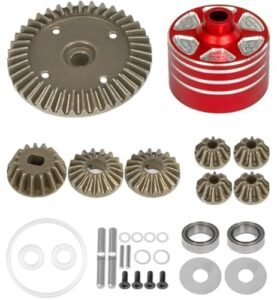 RC Willey Trampoline Compatible Metal Diff Case and 39T Diff Gear Set Upgrade Parts for Tamiya XV02 TT02 MB01 BT01 XM04 RC Car Red