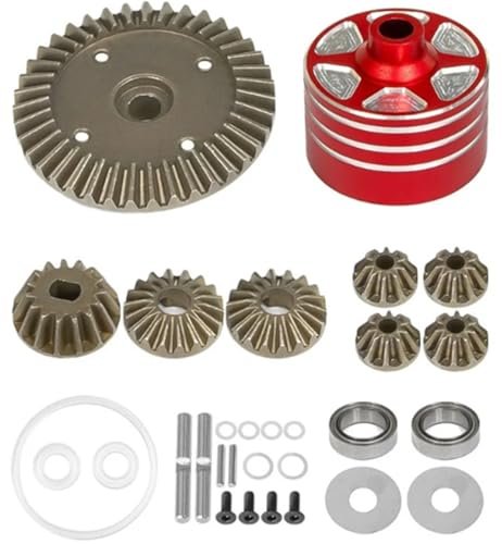 RC Willey Trampoline Compatible Metal Diff Case and 39T Diff Gear Set Upgrade Parts for Tamiya XV02 TT02 MB01 BT01 XM04 RC Car Red