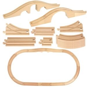 JarThenaAMCS 24Pcs Wood Train Track Expansion Set Compatible with RC Lego Trains