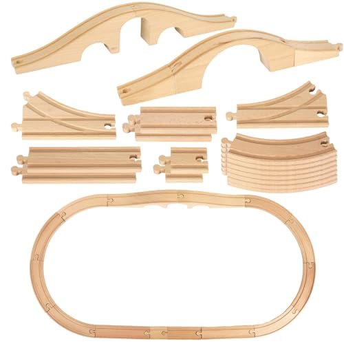 JarThenaAMCS 24Pcs Wood Train Track Expansion Set Compatible with RC Lego Trains