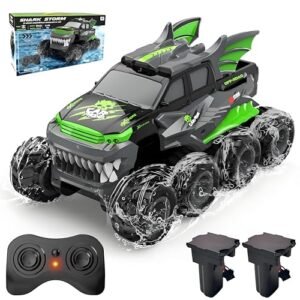 YOLOPLUS+ Amphibious Banger RC Cars 8WD Monster Truck 2.4GHZ 1 16 Waterproof All Terrain Off Road Toy for Boys and Girls Age 8 12 Green