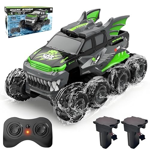 YOLOPLUS+ Amphibious Banger RC Cars 8WD Monster Truck 2.4GHZ 1/16 Waterproof All Terrain Off Road Toy for Boys and Girls Age 8 12 Green