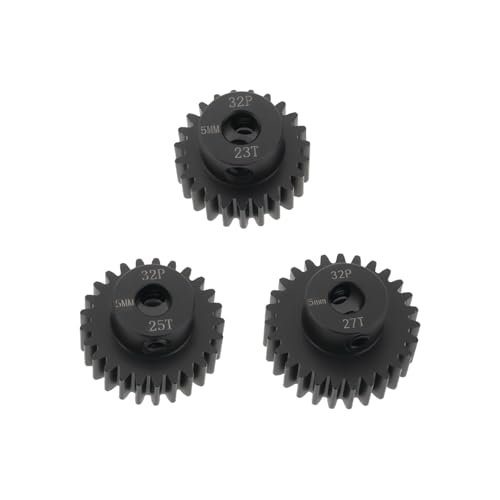 SG Store 3Pcs RC Pinion Gear 32P 5mm Mod 0.8 Pinion Gear Set 23T 25T 27T 40CRO Chrome Steel Pinion Motor Gear for M35A2 RC Truck