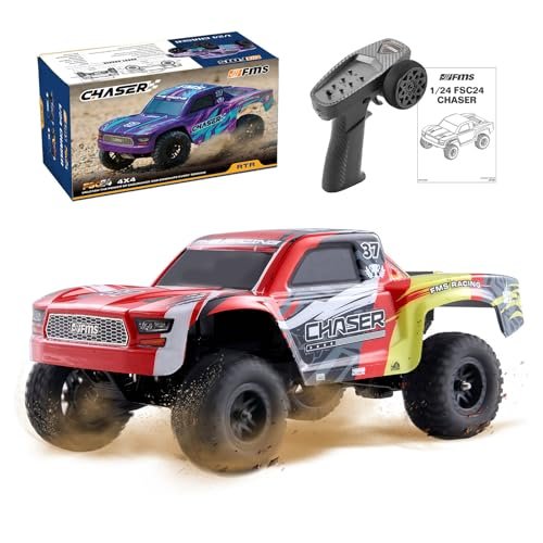 EAZYRC FMS FSC24 Chaser 1 24 Scale Best Electric RC 4X4 Truck with 2 Speed Transmission and 30 Minute Runtime for Adults Red