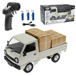 OYDL WPL D12 1 16 Scale Mini Hoon RC Drift Truck 2.4G Remote Control Off Road High Speed Drift Car with LED Lights and 3 Batteries