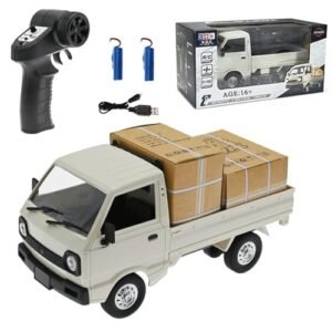 OYDL WPL D12 1/16 Scale 2.4G Mini RC Truck Cargo Drift Car with LED Lights and 2 Batteries for Adults