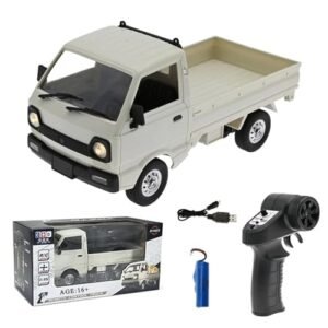 Techretroplay WPL D12 1:16 2.4G Mini RC Car Drift Truck, 4CH RTR Off-Road Pickup Trucks Remote Control Car Climbing Vehicle Cargo Truck with LED Lights for Adults – 1 Battery