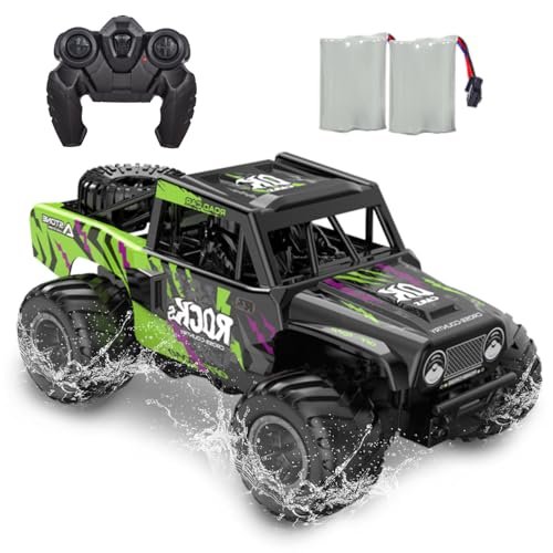 KB KAIBO Q191 RC Monster Truck Green 1/16 Scale Waterproof Amphibious 4WD Remote Control Car with 2 Batteries for Boys Ages 4 to 12