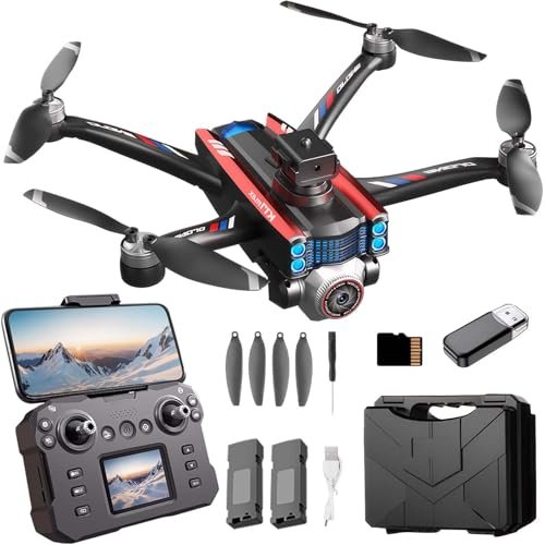 Brushless Drones With Camera For Adults 4K Mini Drone With Screen On Controller Beginner Drone With Obstacle Avoidance Optical Flow Positioning One Key Take Off Land 360 Flips Gestures Selfie Trajectory Flight 2 Batteries Toys Gifts for Men Boys