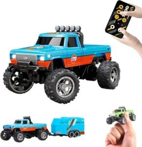 YRounee 1 64 Scale Mini Monster Truck RC Racing Car with LED Lights 2 4GHz Remote Control 3 Speed Adjustable USB Rechargeable Alloy Off Road Truck for Kids and Adults Orange Blue