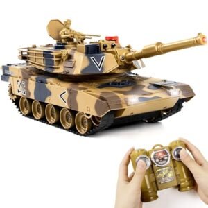 Supdex 1/24 RC Model Lights Tank Remote Control US M1A2 Abrams Army Toy with Sound Effects and Smoke for Kids