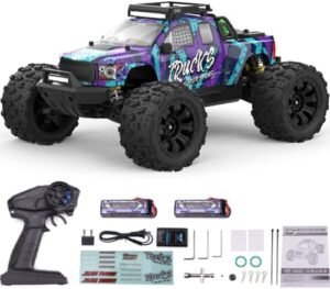 Funtech RC Truck CaptainRC 1/14 Scale High Speed 4WD 80kmh Brushless Motor Off Road Racing Car with 2 3S Rechargeable Batteries PT14R Purple