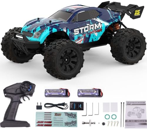 MT14R Light Blue Garbage Truck RC 1/14 Scale High Speed 4WD 80km h Brushless Motor Remote Control Off Road Racing Car with 2 3S Rechargeable Batteries