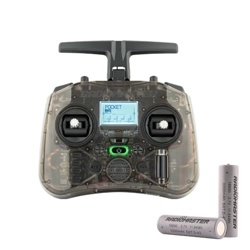 Radiomaster Pocket Hall Gimbal Transmitter with RC Plane LED Light Strips Portable Lightweight Built in LED Foldable Antenna Mode 2 CC2500 Charcoal with 18650