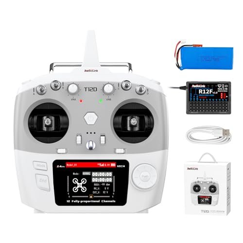 Radiolink T12D ELRS 12 Channels RC Transmitter with R12F Receiver and 7.4V 2S LiPo Battery for Long Range RC Airplane and Drone Control