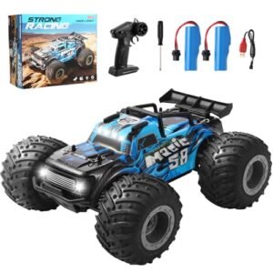 SUPAUSUP Avenger RC Monster Truck 1/18 Scale Remote Control Car with Cool LED Lights and Two Rechargeable Batteries 20KM H Off Road Toy for Boys