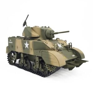 FunXylophy 1 16 Scale M5 Stuart Light Tank RC Model with Realistic Sound Light Effects and Telescopic Smoking Exhaust Two Tone Camo Two Batteries