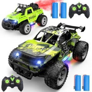 DEERC 2 in 1 RC Car Set LED Remote Control Car and Mist Spray Monster Truck for Kids