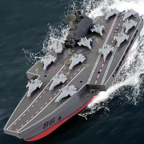 Ssccgym Remote Controlled Warship Battleship Aircraft Carrier 10kmh 4WD 2.4G RC Boat for Kids